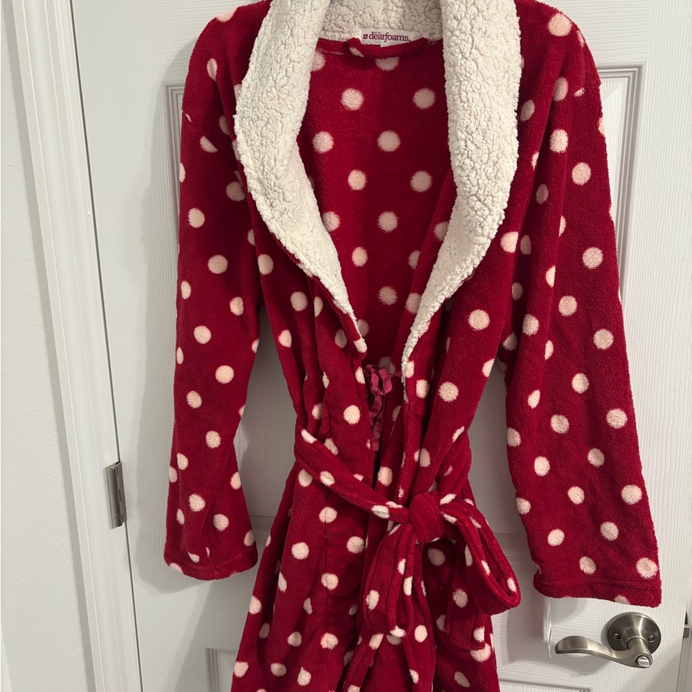 Dearfoams Fluffy Red/White Polka Dots Robe-L
